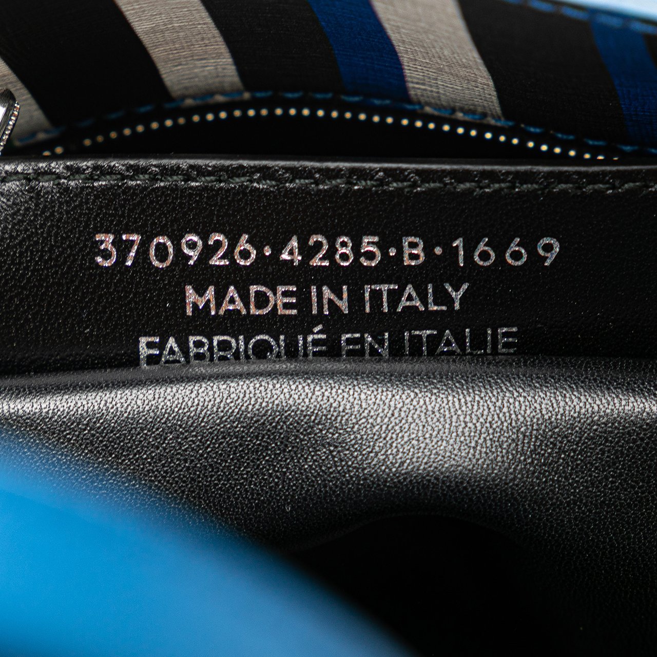 Balenciaga Mini Leather Striped Papier A6 Zip Around Satchel Blauw