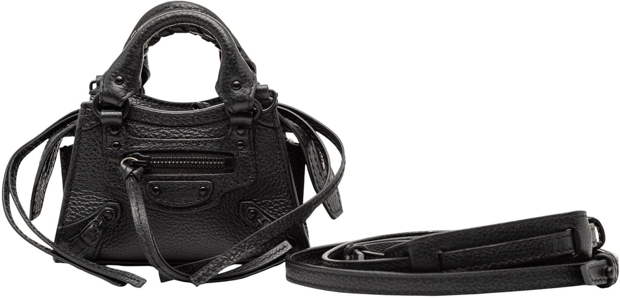 Balenciaga Super Nano Grained Calfskin Neo Classic City Satchel Zwart