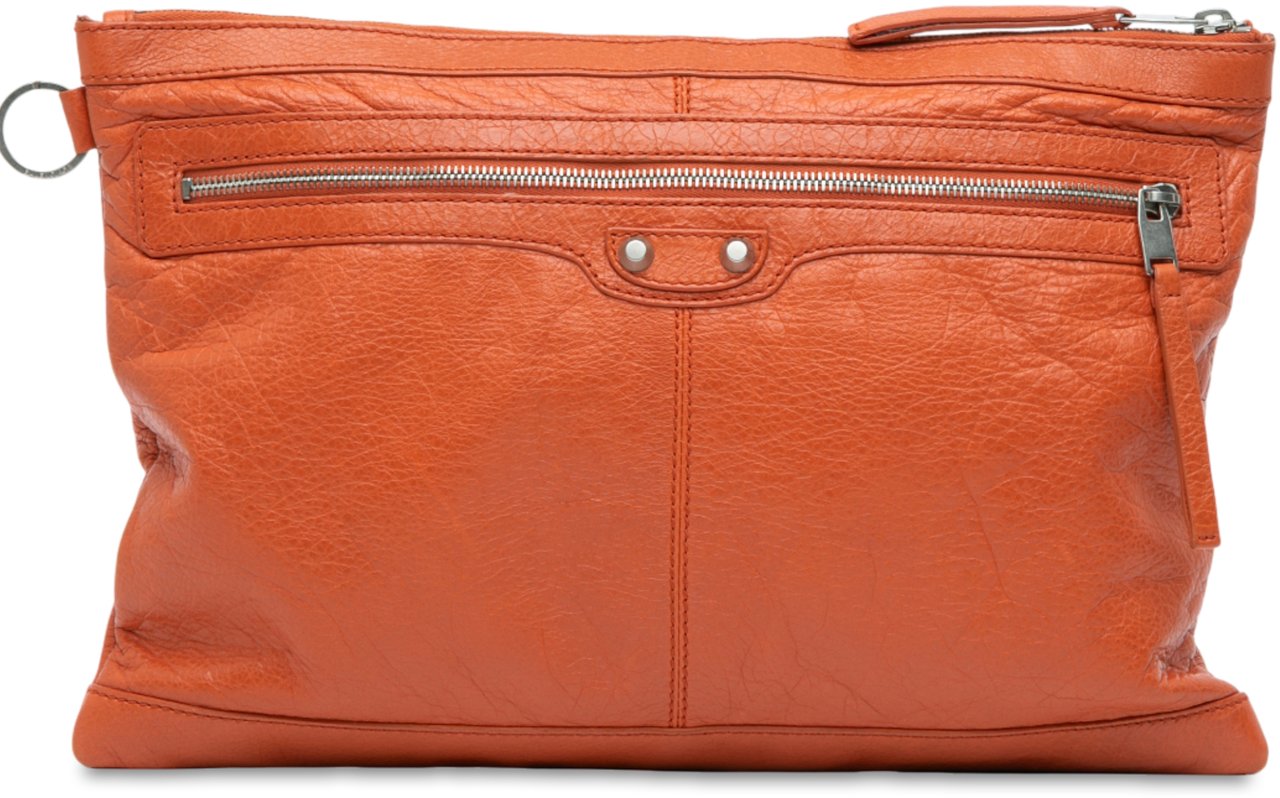 Balenciaga Lambskin Motocross Classic Clip L Clutch Oranje