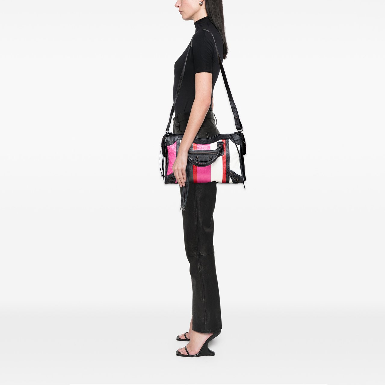Balenciaga Lambskin Motocross Arena Multicolore Classic City Satchel Roze