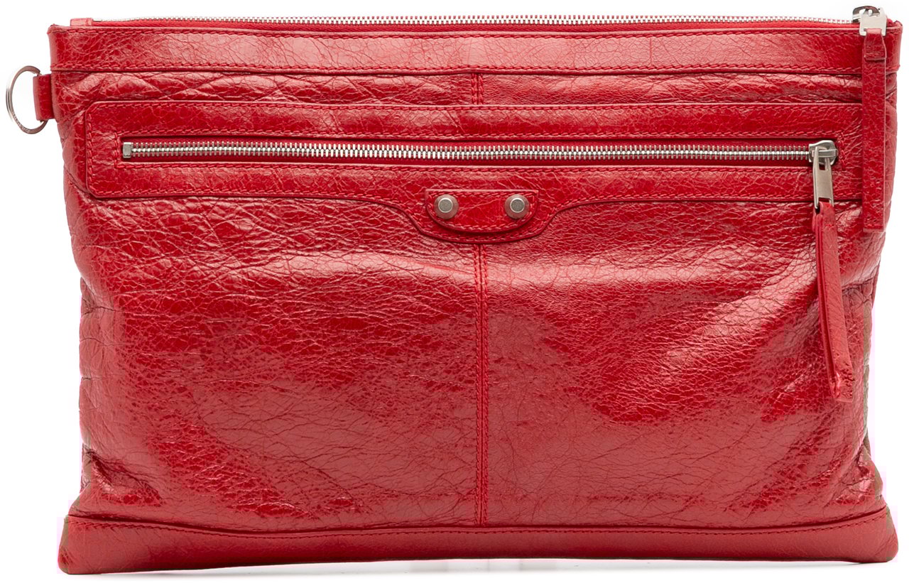 Balenciaga Lambskin Motocross Classic Clip L Clutch Rood