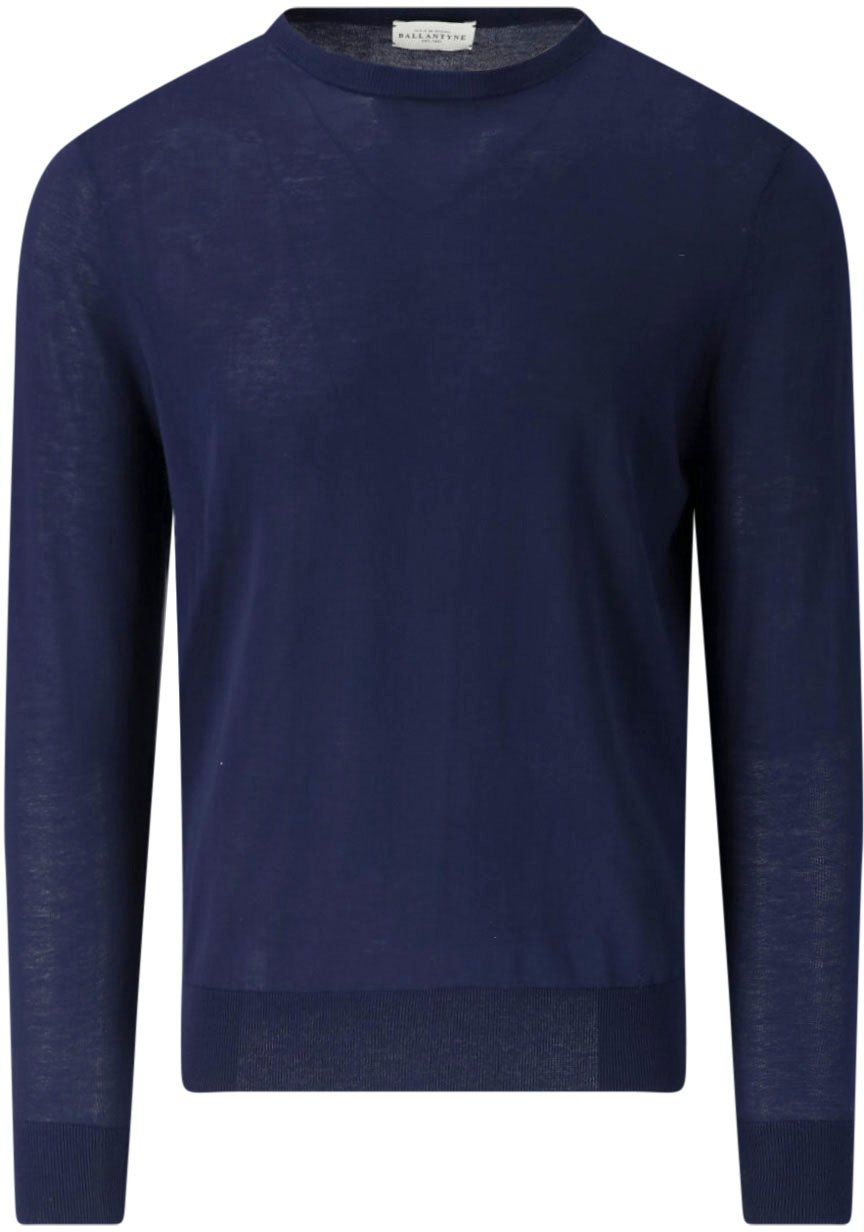 Ballantyne Blue Fine-Knit Ribbed Trim Crewneck Sweater Blauw
