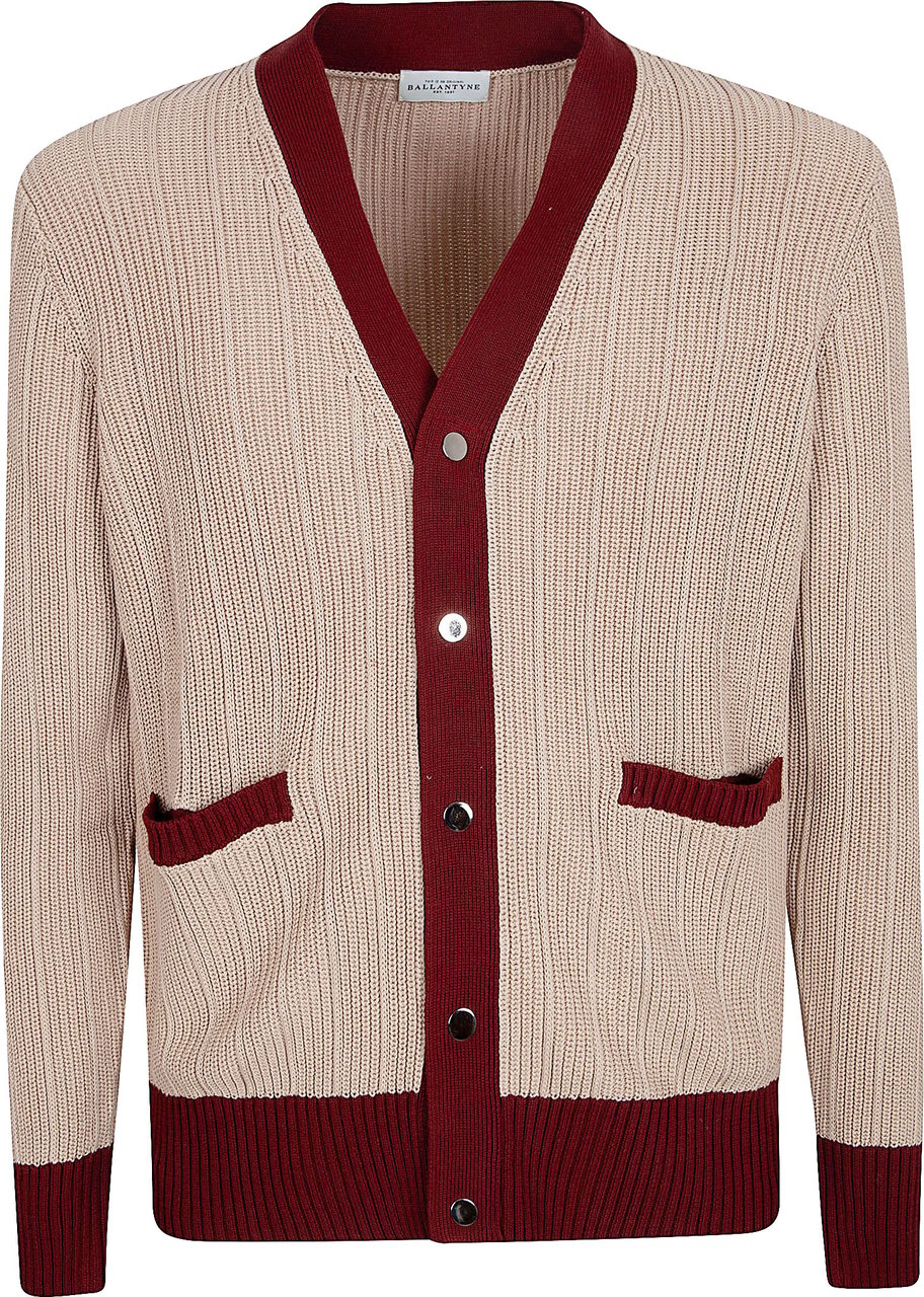 Ballantyne Ribbed Cardigan with Burgundy Accents and Button-Down Front Neutraal
