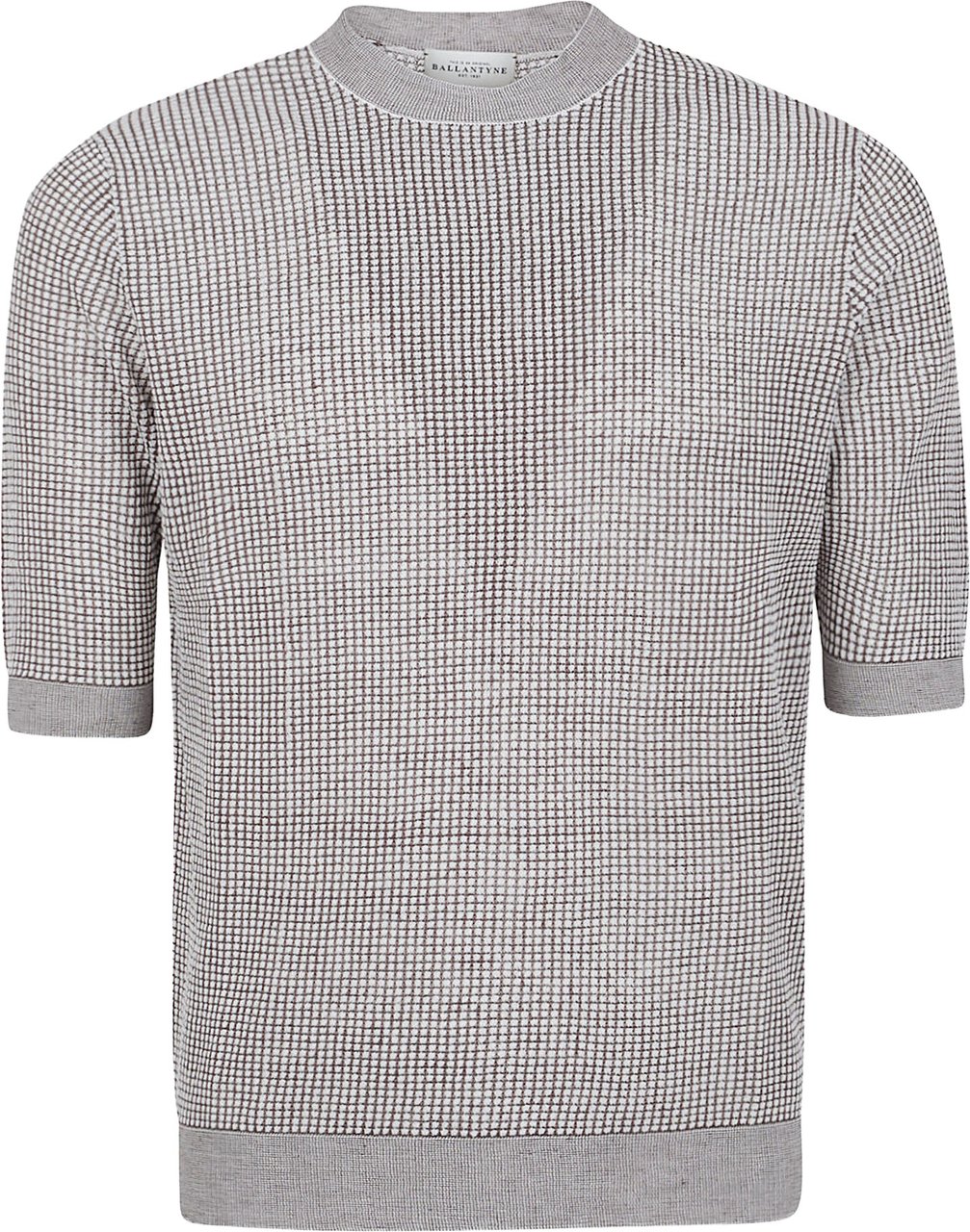 Ballantyne Short-Sleeve Checkered Sweater with Ribbed Detailing Grijs