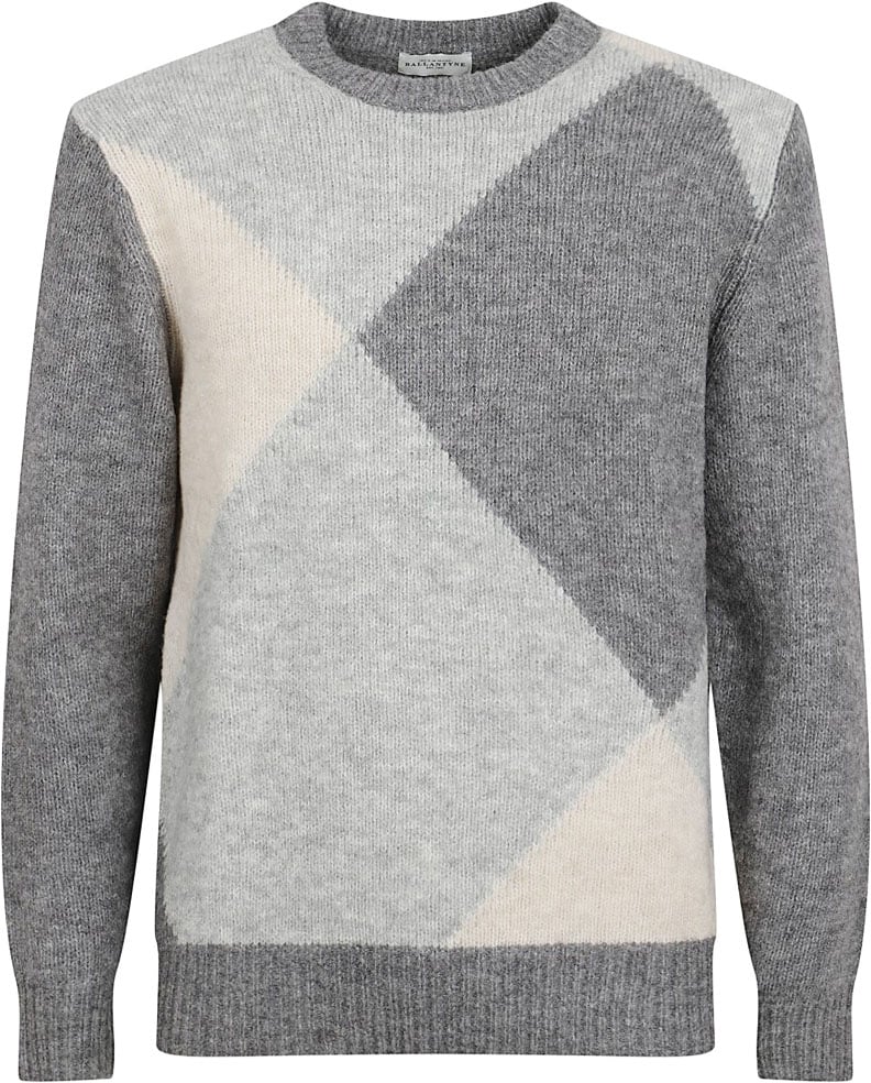 Ballantyne Geometric Pattern Knit Sweater With Classic Crew Neckline Grijs