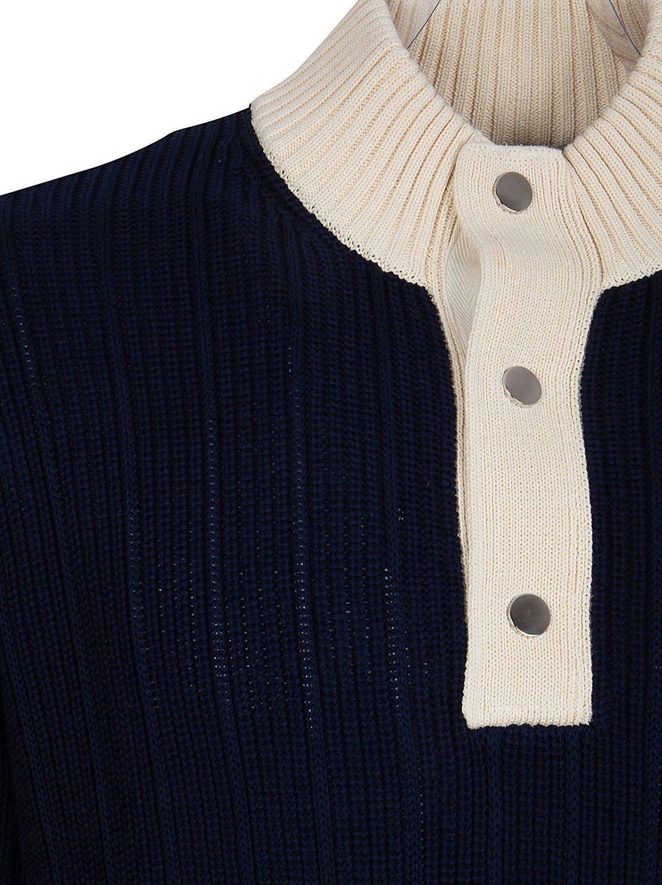 Ballantyne Ribbed Knit Sweater with Contrasting Details and Button Placket Zwart