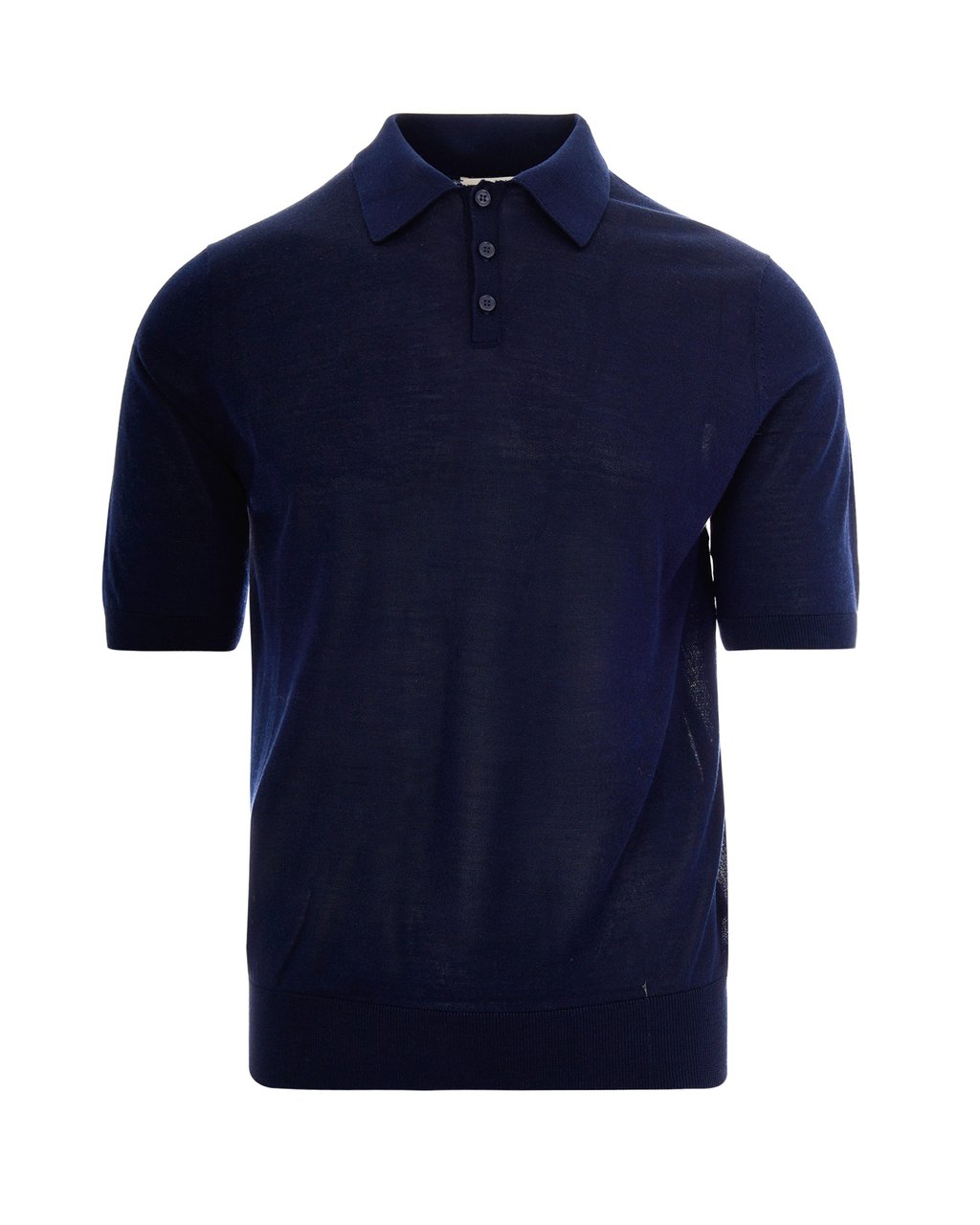 Ballantyne Navy Silk-Cashmere Polo with Three-Button Collar Zwart