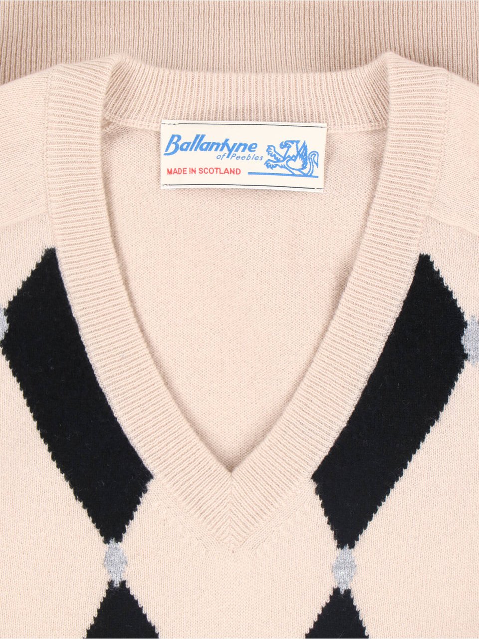 Ballantyne Cashmere Sweater, Beige, V-Neck, Long Sleeves Divers