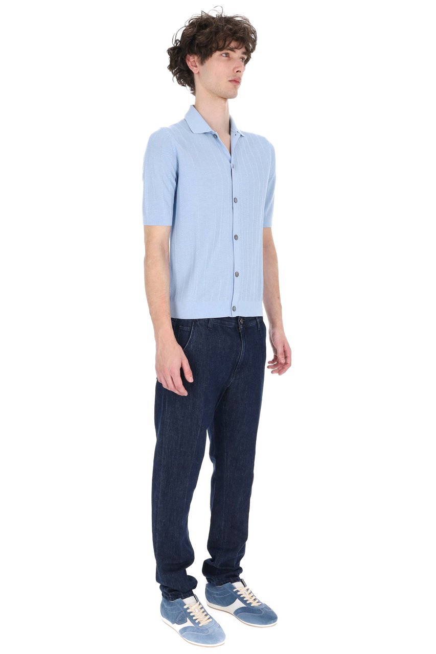 Ballantyne Blue Textured Cotton Polo Shirt Blauw