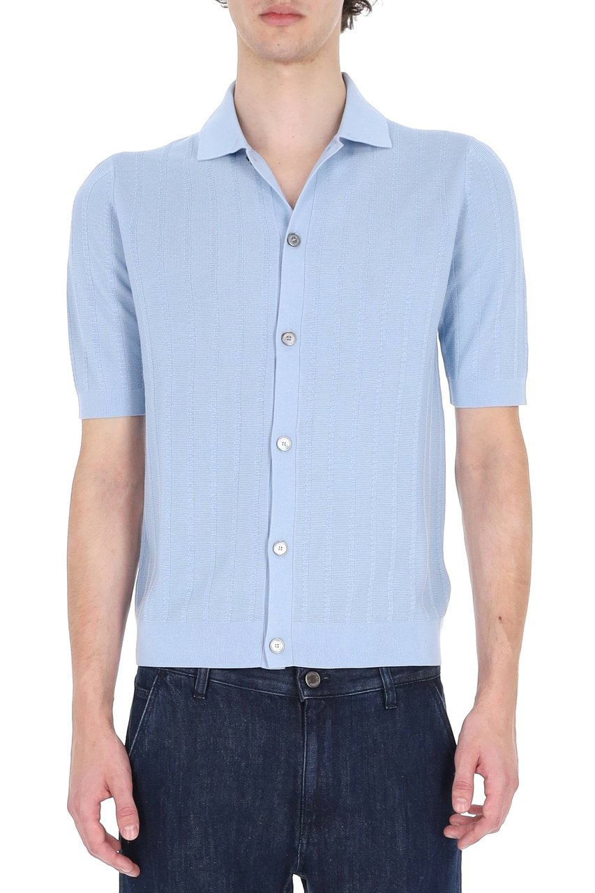 Ballantyne Blue Textured Cotton Polo Shirt Blauw