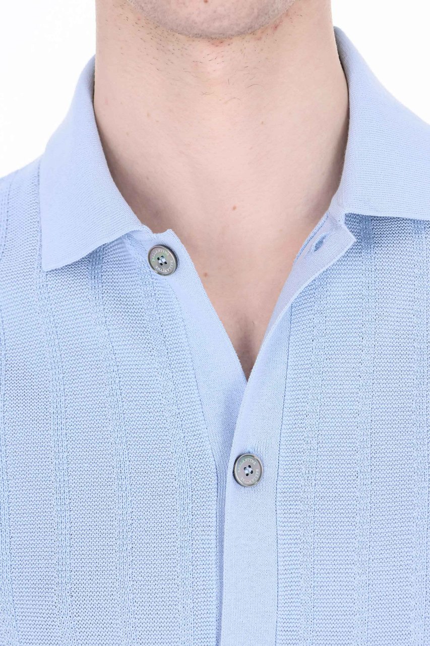 Ballantyne Blue Textured Cotton Polo Shirt Blauw