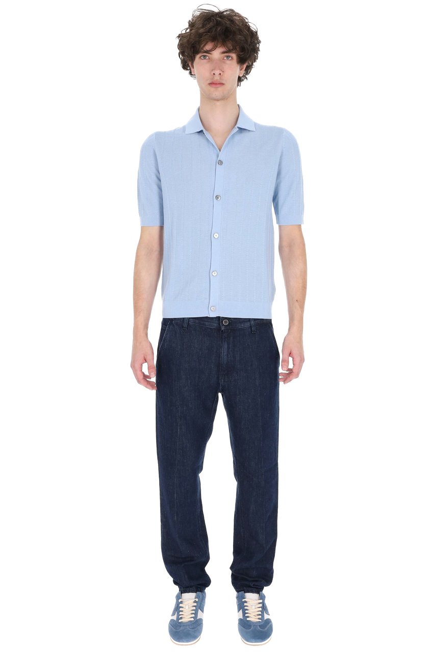 Ballantyne Blue Textured Cotton Polo Shirt Blauw