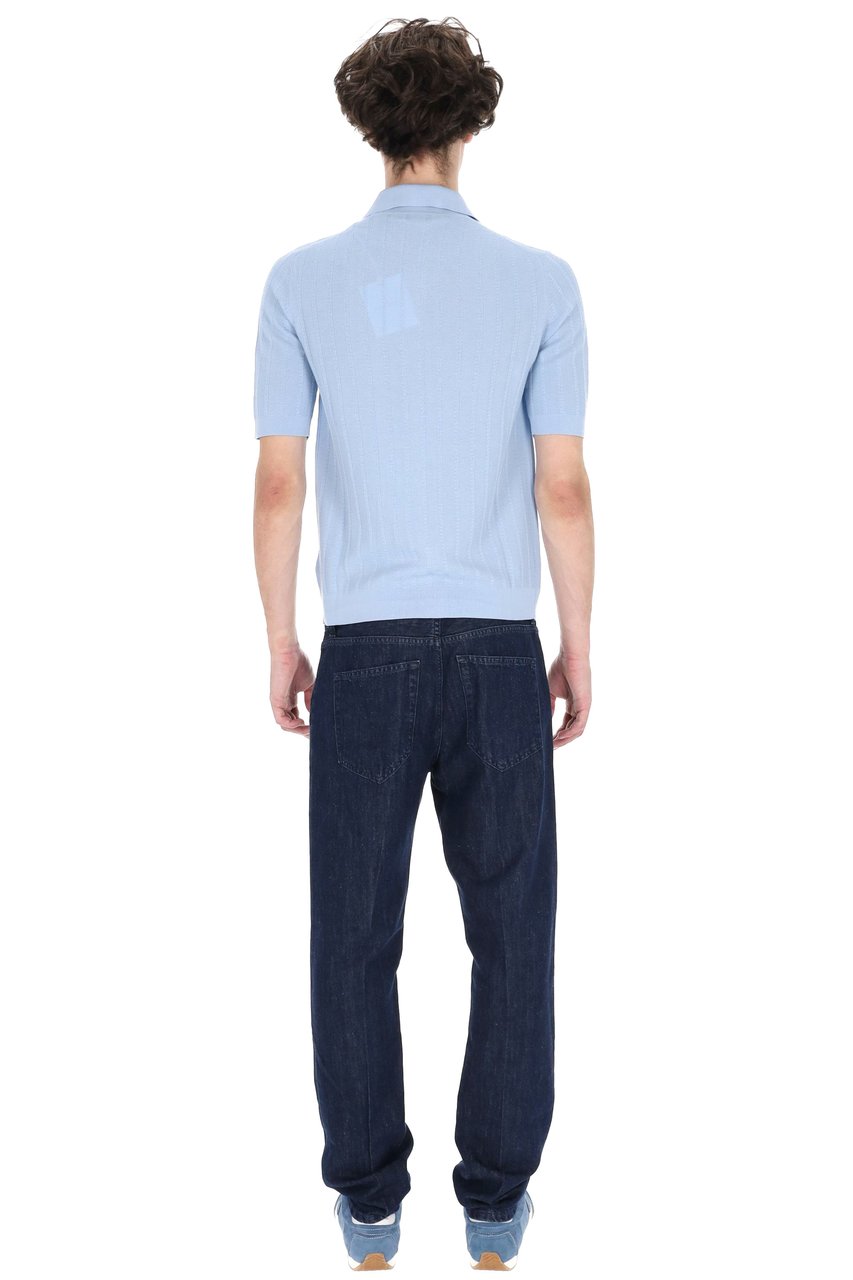 Ballantyne Blue Textured Cotton Polo Shirt Blauw