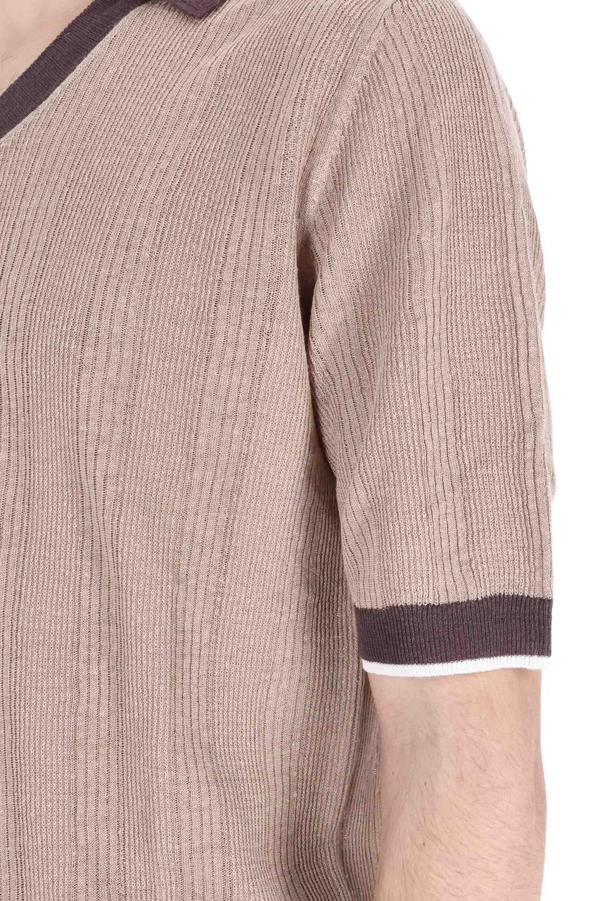 Ballantyne V-Neck Linen Tennis Polo Grijs