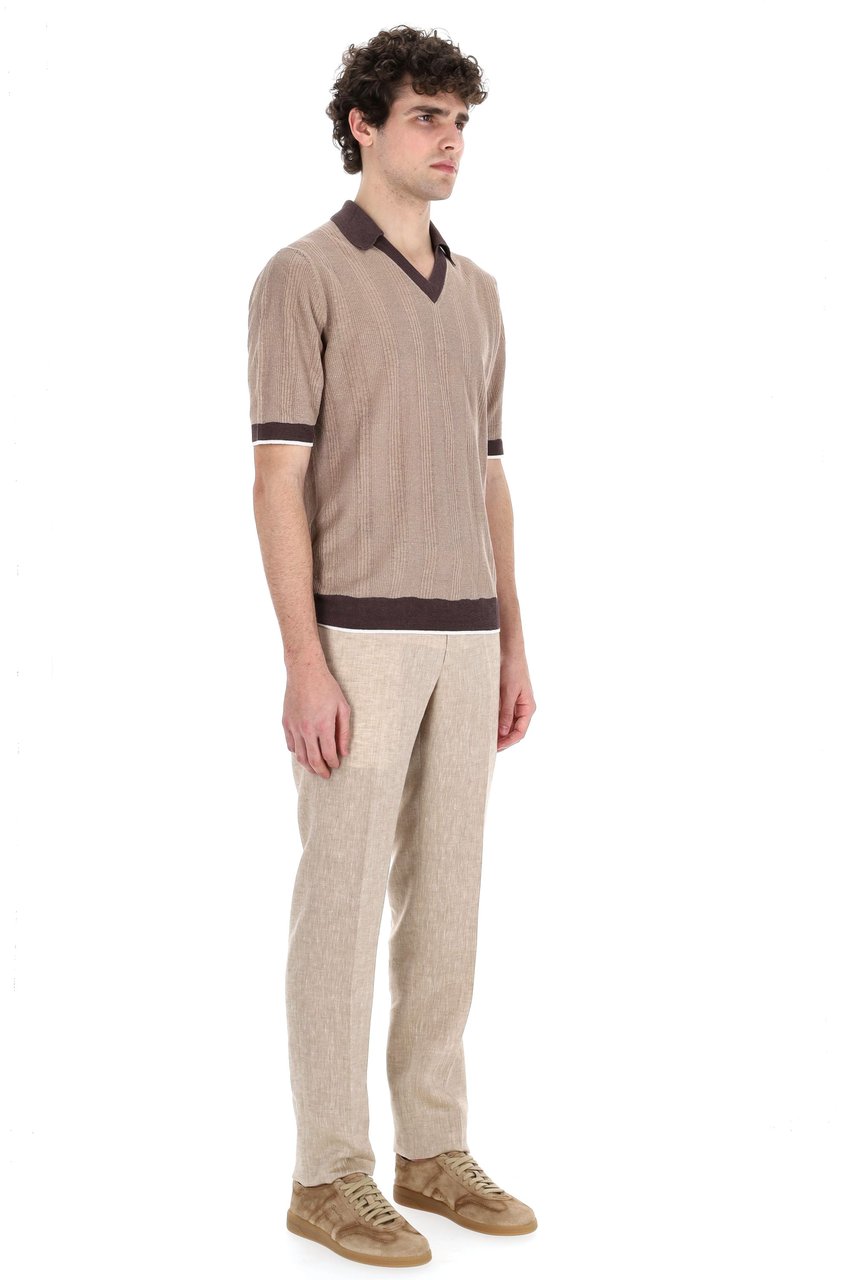 Ballantyne V-Neck Linen Tennis Polo Grijs