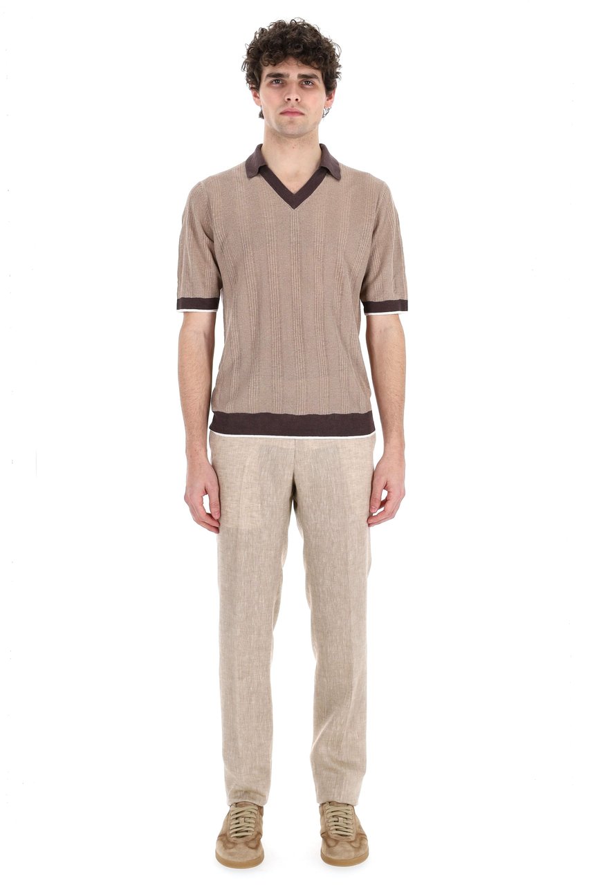 Ballantyne V-Neck Linen Tennis Polo Grijs