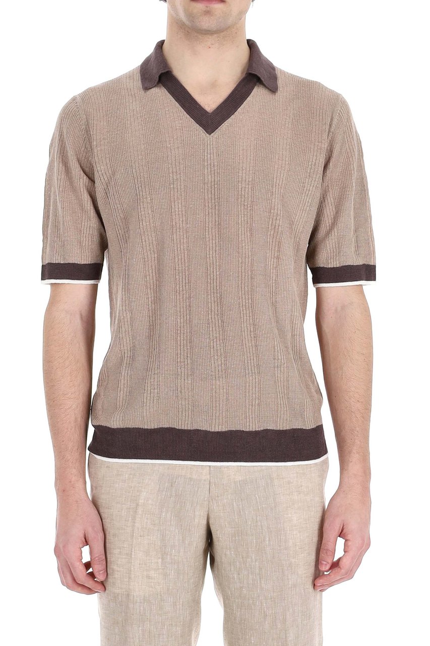 Ballantyne V-Neck Linen Tennis Polo Grijs