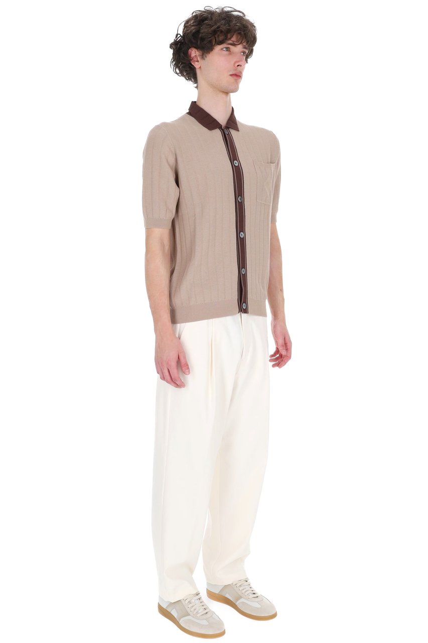 Ballantyne Ecru Textured Cotton Trimmed Polo Shirt Neutraal