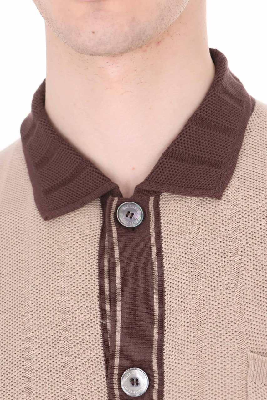 Ballantyne Ecru Textured Cotton Trimmed Polo Shirt Neutraal