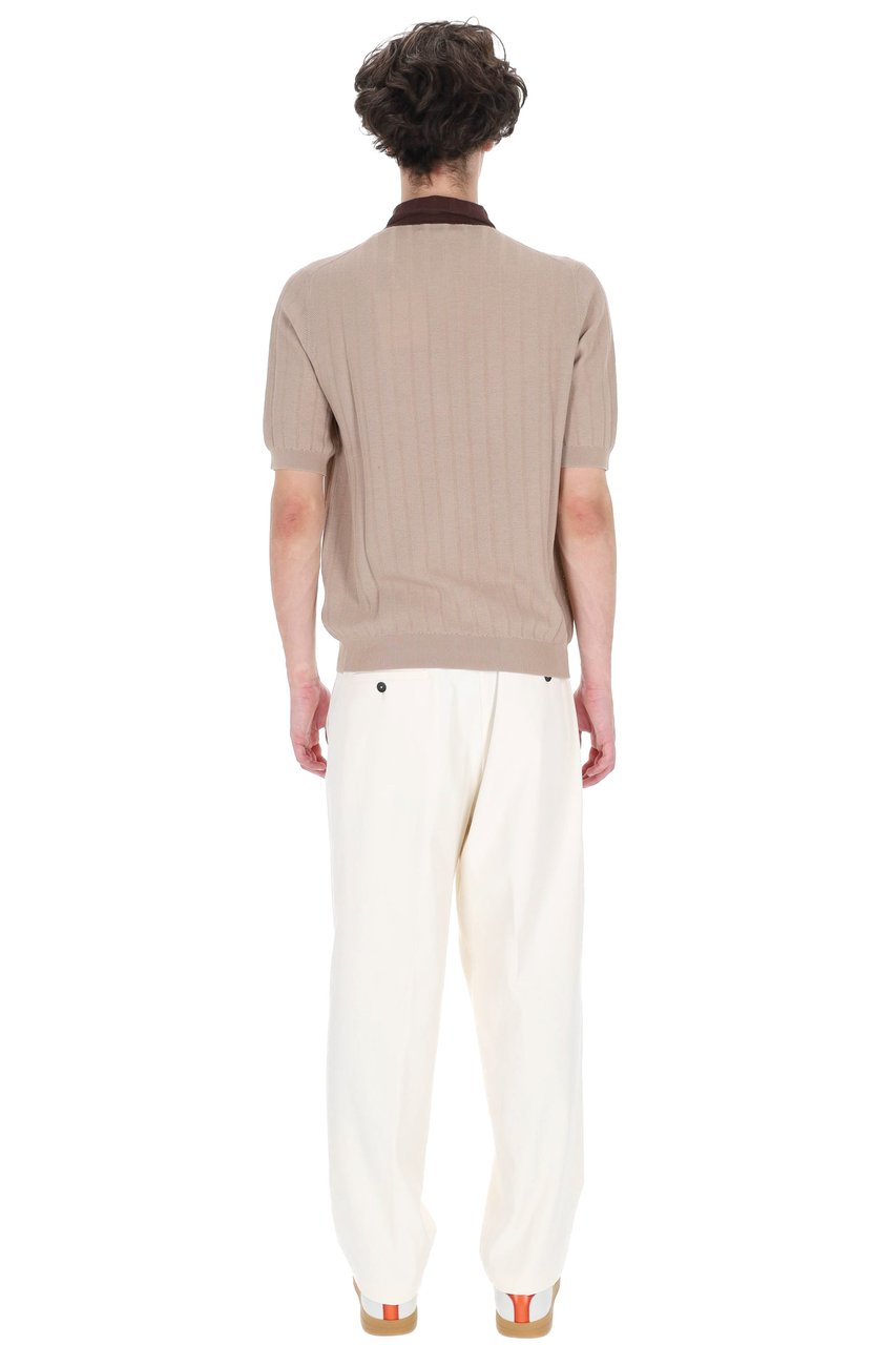 Ballantyne Ecru Textured Cotton Trimmed Polo Shirt Neutraal