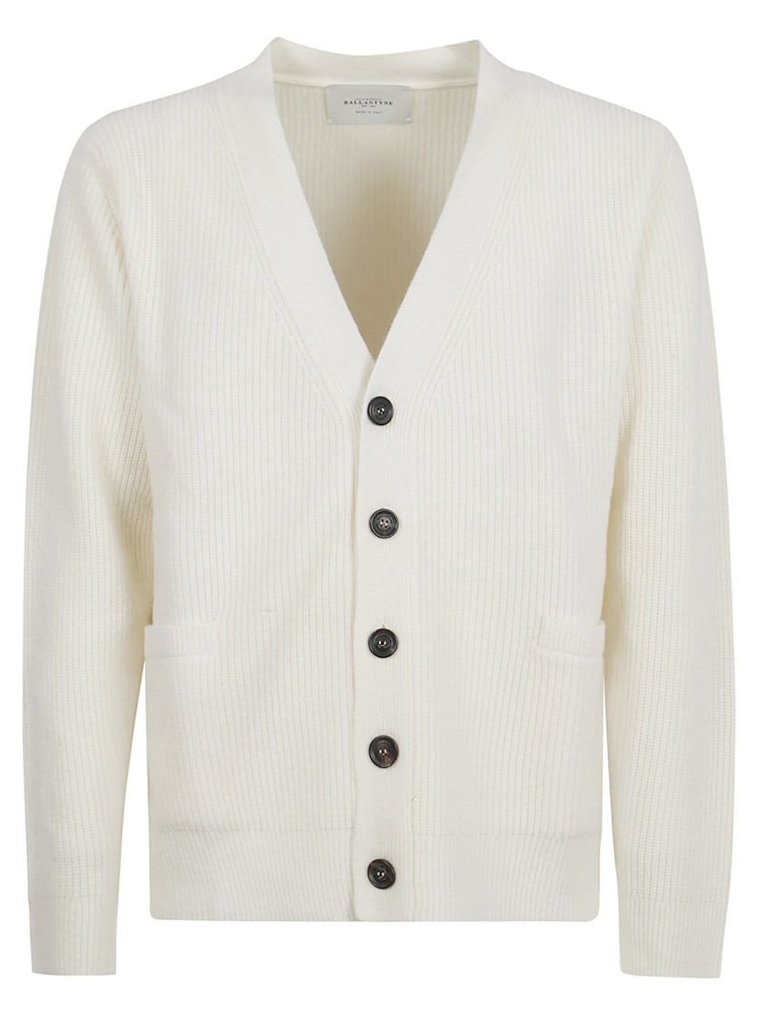 Ballantyne Ribbed Knit Cardigan Sweater With Deep V-Neckline Wit
