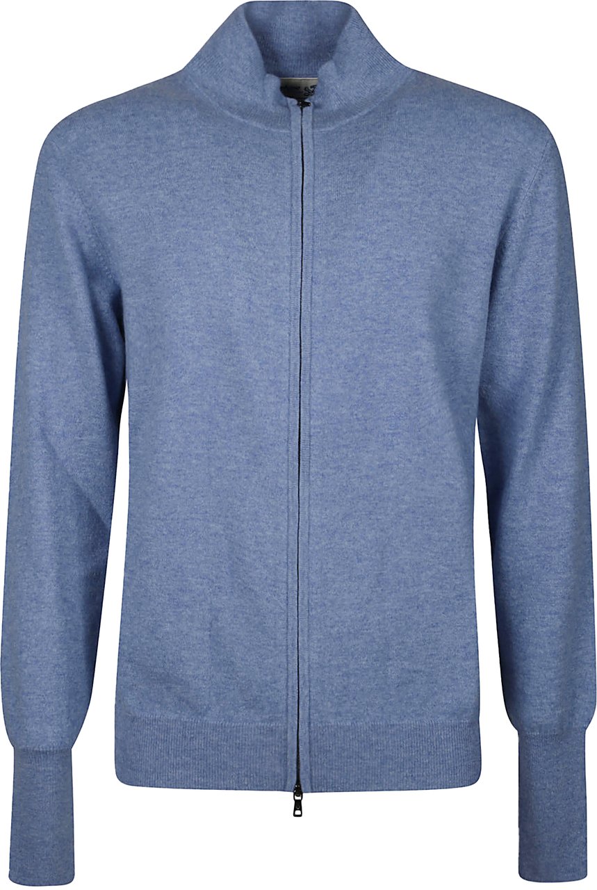 Ballantyne Plain Full Zip Cardigan Blue Blauw