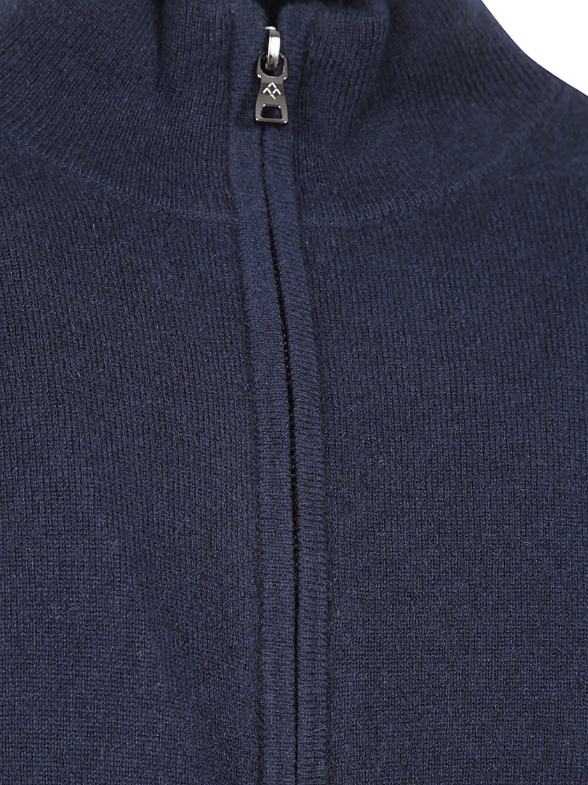 Ballantyne Classic Blue Wool Sweater With Ribbed Details Blauw