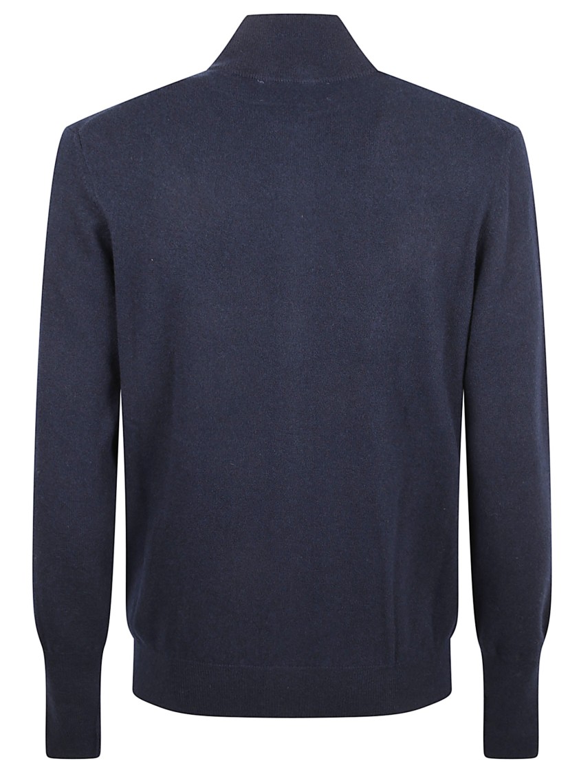 Ballantyne Classic Blue Wool Sweater With Ribbed Details Blauw