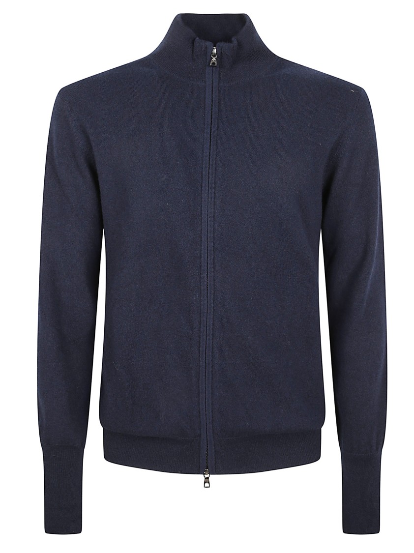 Ballantyne Classic Blue Wool Sweater With Ribbed Details Blauw