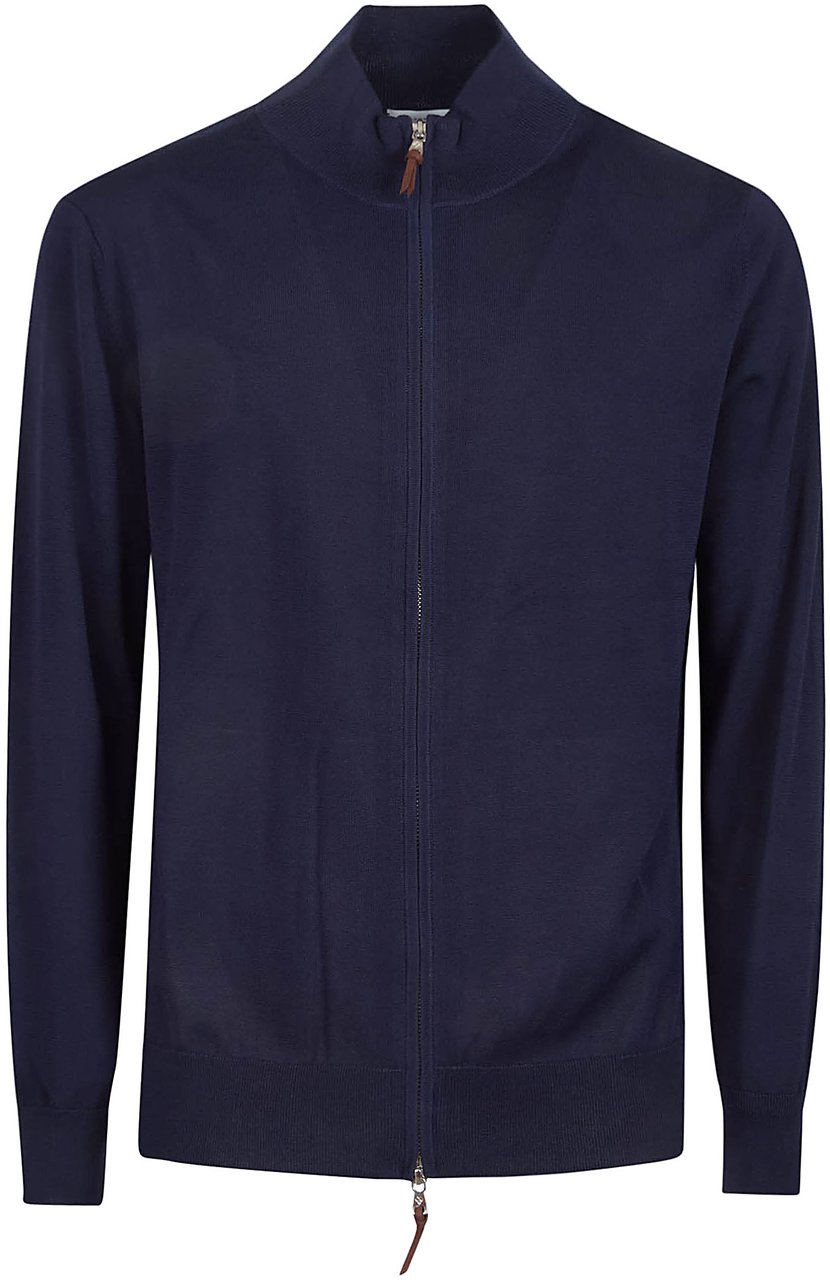 Ballantyne Plain Zipped Cardigan Blue Blauw
