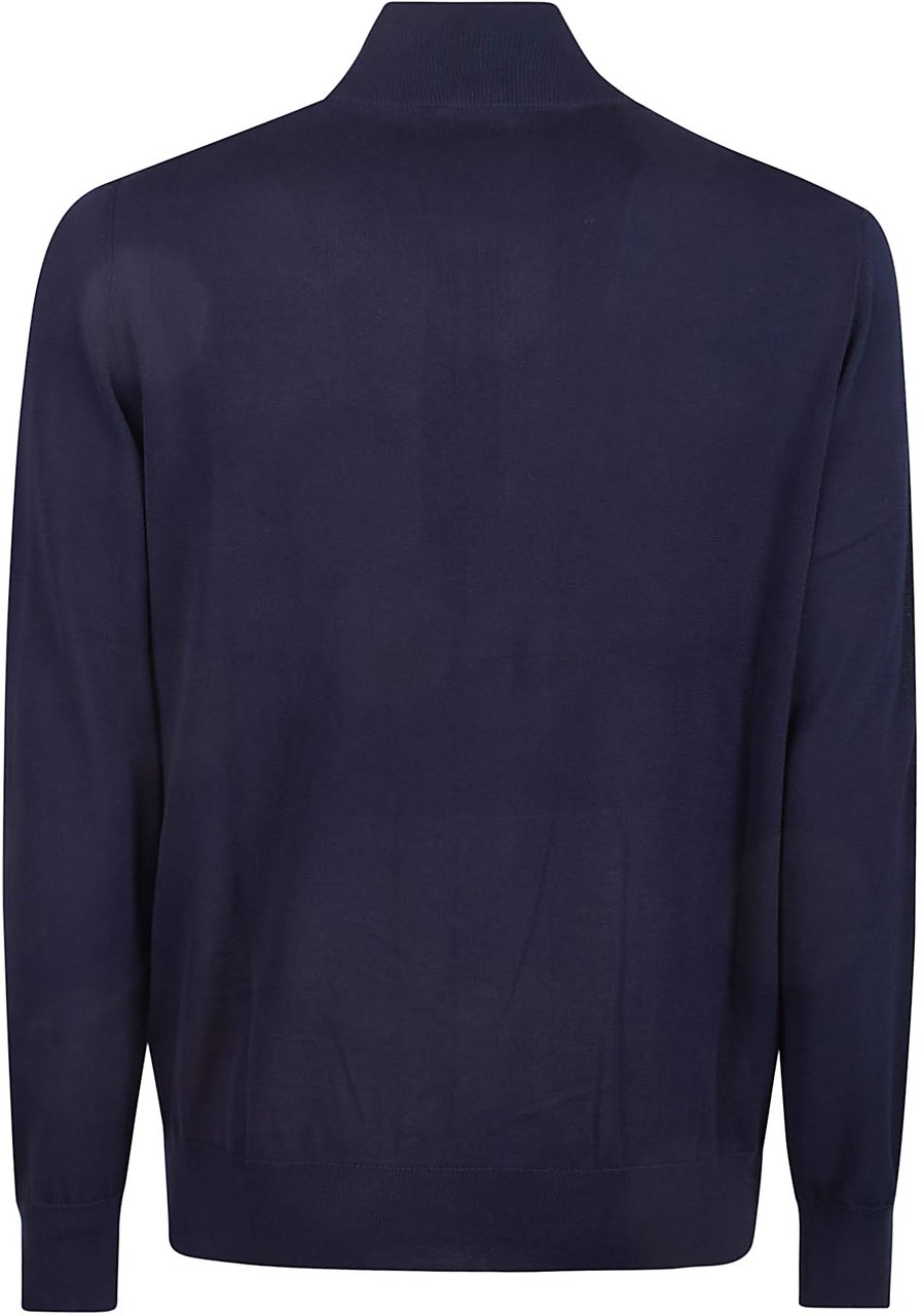 Ballantyne Plain Zipped Cardigan Blue Blauw