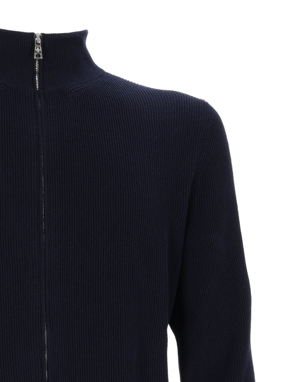 Ballantyne Ribbed Cotton Full Zip Sweater Zwart