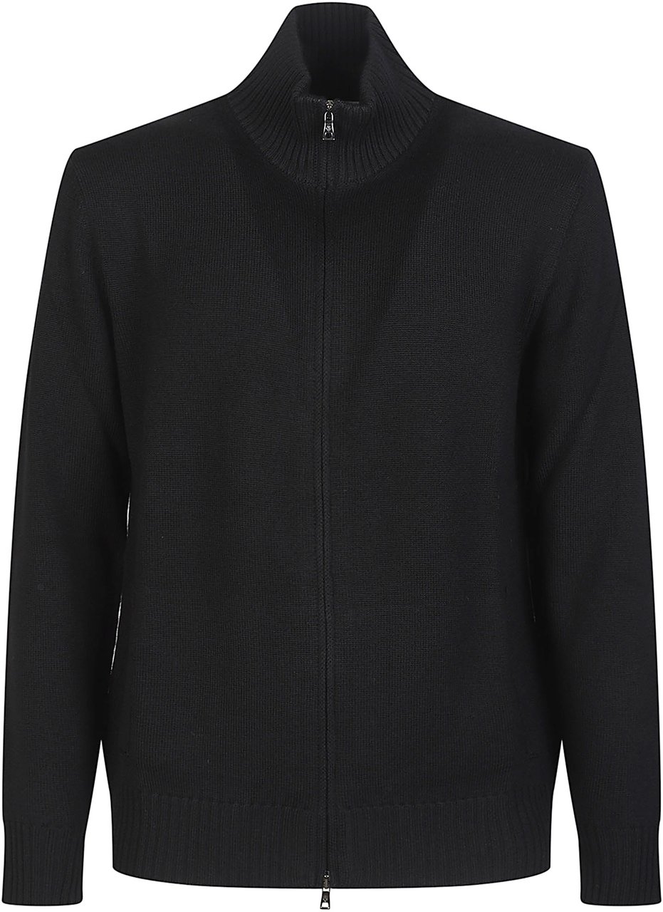 Ballantyne Turtle Neck Zipped Plain Cardigan Black Zwart