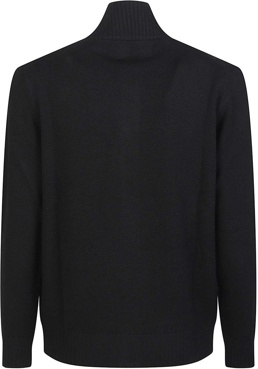 Ballantyne Turtle Neck Zipped Plain Cardigan Black Zwart