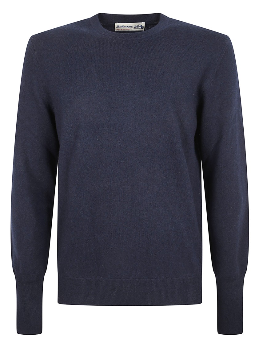 Ballantyne Crew Neck Knit Sweater With Ribbed Cuffs And Hem Blauw