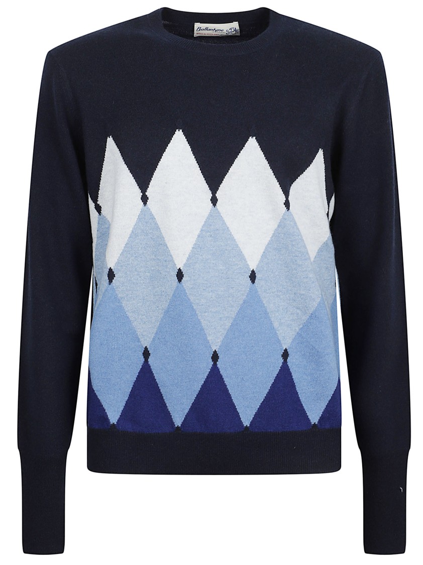 Ballantyne Classic Argyle Knit Sweater With Gradient Design Zwart