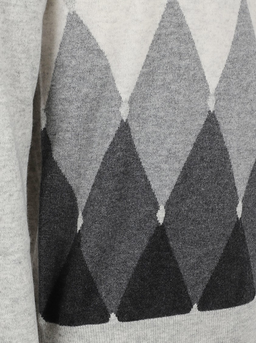 Ballantyne Argyle Pattern Grey Knit Sweater With Crew Neck Wit