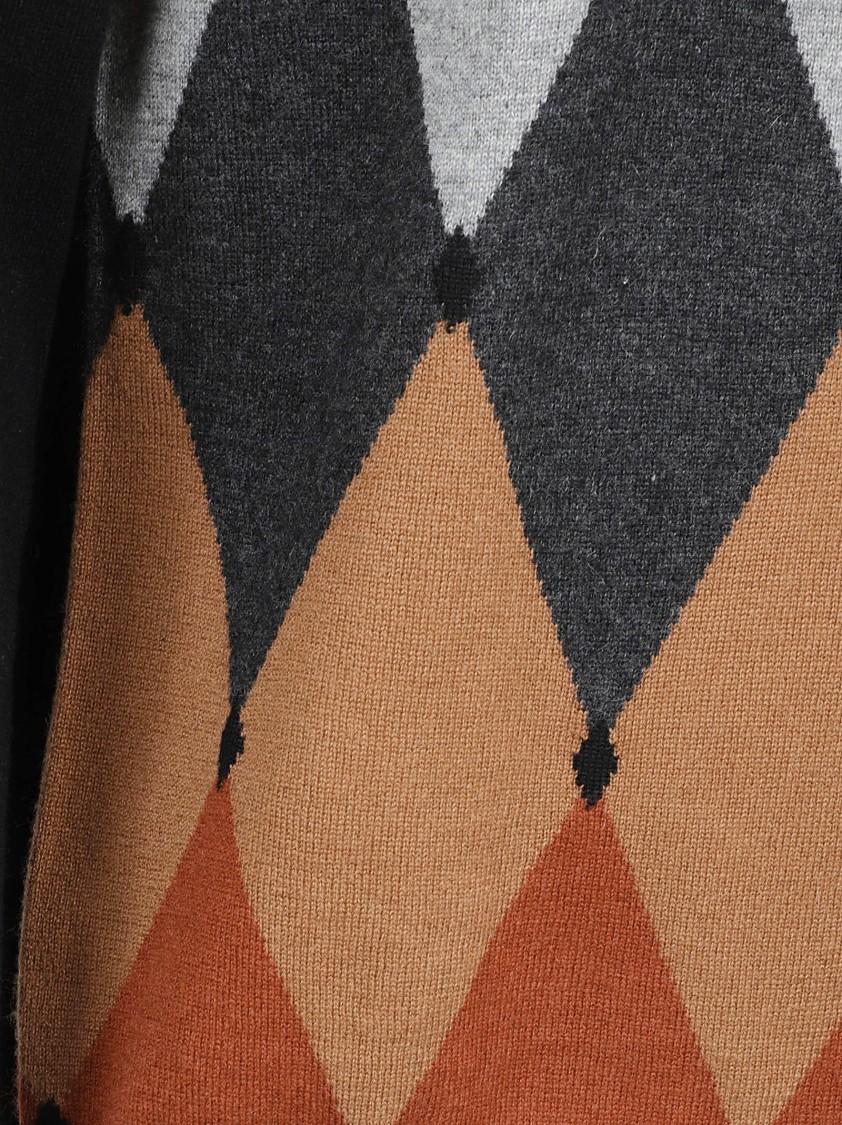 Ballantyne Argyle Patterned Knit Sweater With Crew Neckline Zwart