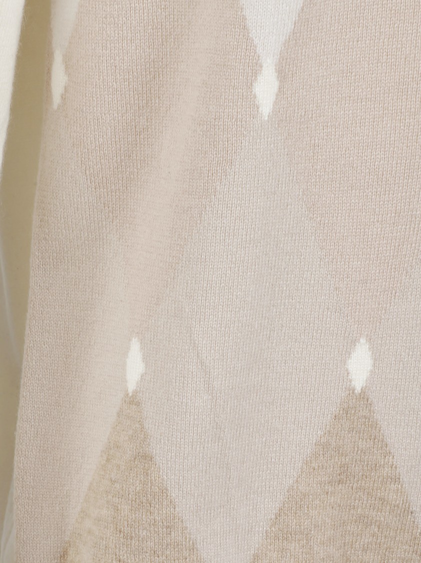 Ballantyne Classic Argyle Knit Sweater In Soft Neutrals Wit
