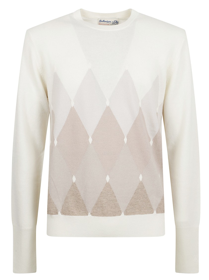 Ballantyne Classic Argyle Knit Sweater In Soft Neutrals Wit