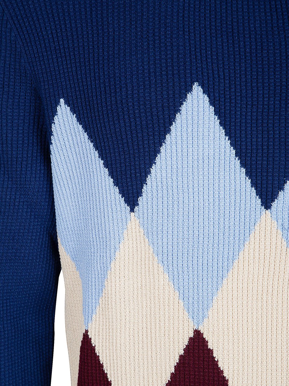 Ballantyne Argyle Patterned Cotton Knit Sweater by Ballantyne Blauw
