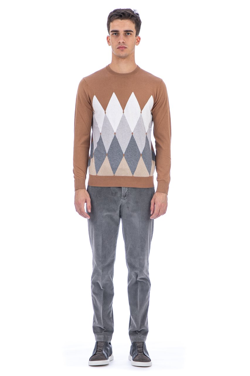 Ballantyne Diamond Cotton-Cashmere Crewneck Sweater Grijs