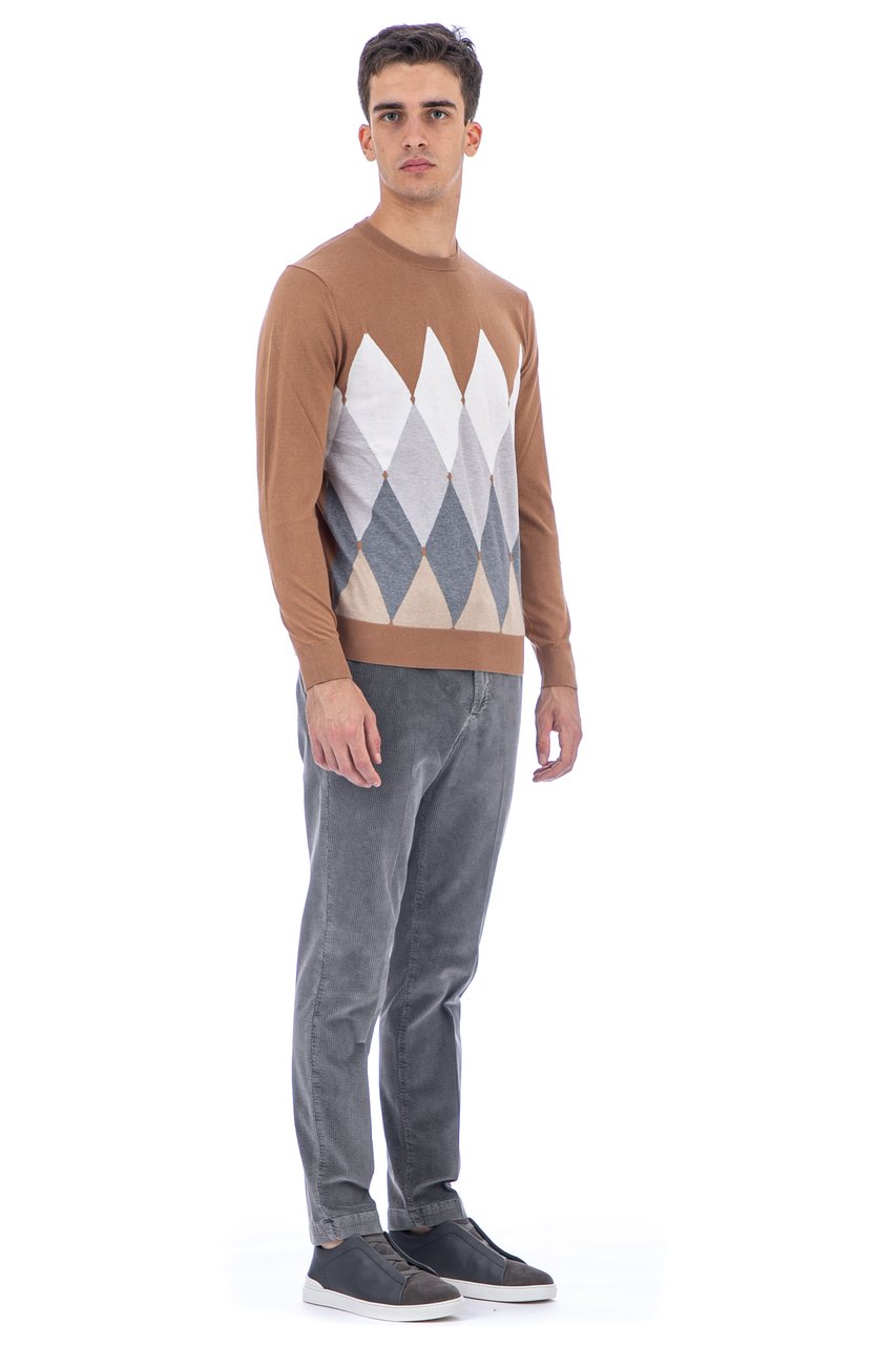 Ballantyne Diamond Cotton-Cashmere Crewneck Sweater Grijs
