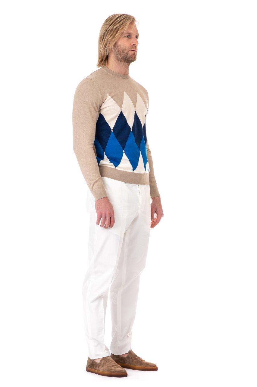 Ballantyne Diamond Cotton-Cashmere Crewneck Sweater Wit