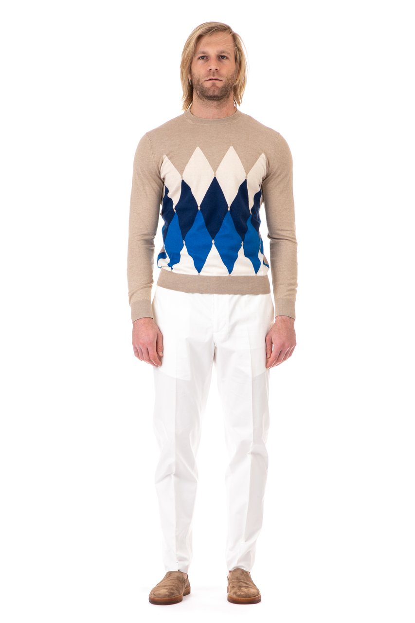 Ballantyne Diamond Cotton-Cashmere Crewneck Sweater Wit