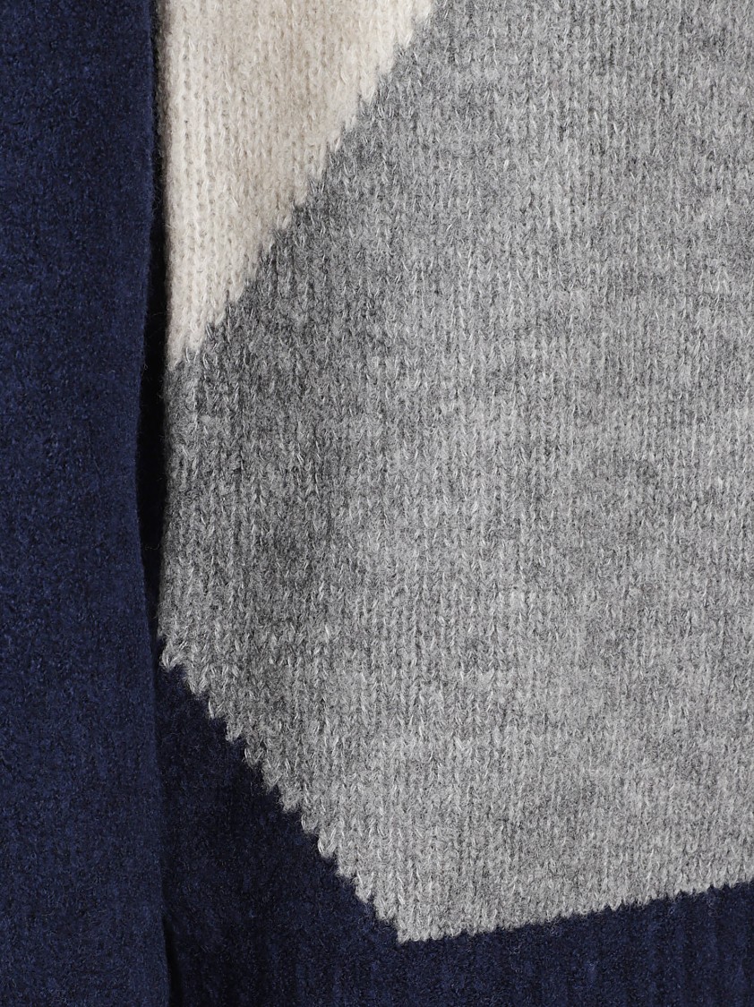Ballantyne Geometric Color-Block Knit Sweater With Classic Crew Neckline Zwart