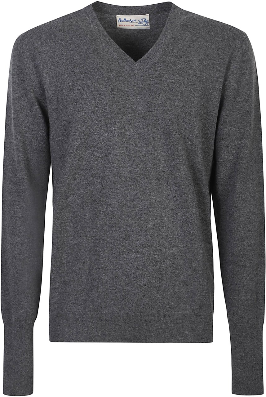 Ballantyne Plain V-neck Sweater Grey Grijs