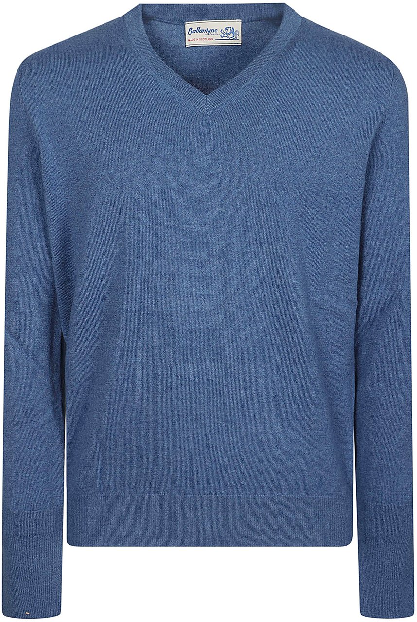 Ballantyne Plain V-neck Sweater Blue Blauw