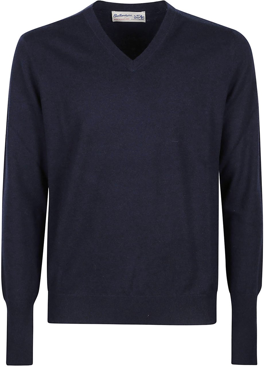 Ballantyne Plain V-neck Sweater Blue Blauw
