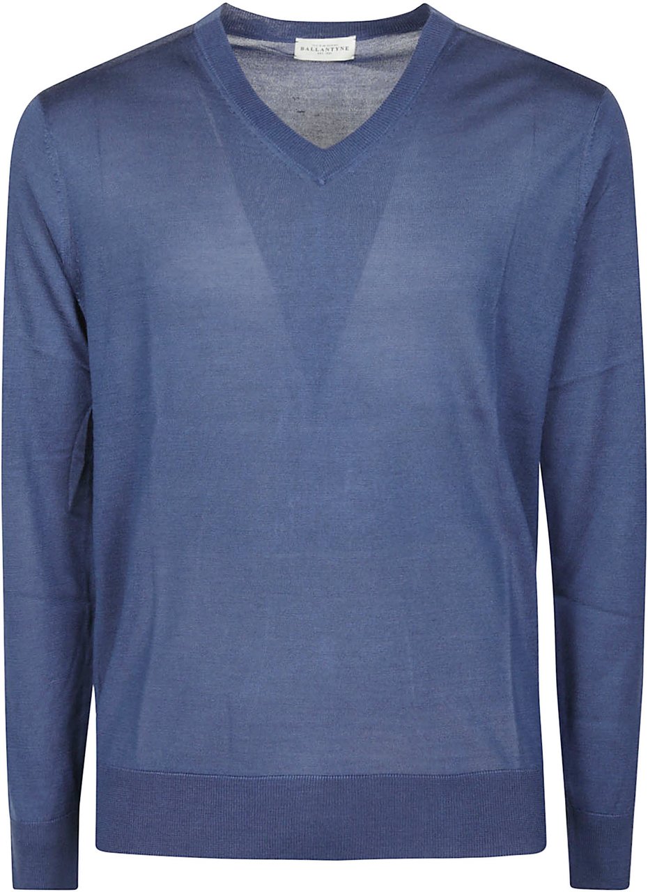 Ballantyne Plain Stitch Sweater Blue Blauw